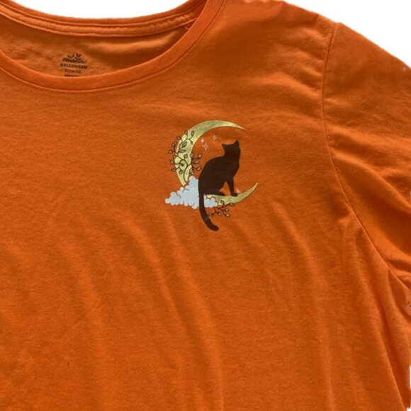 Way To Celebrate Ladies Orange Halloween Shirt With Cat Sitting On Moon XXL (20) - Picture 4 of 4